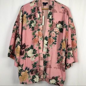 Adrienne Vittadini Pink Floral Kimono Lined Jacket